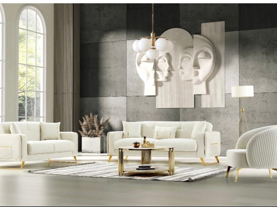 ASTERA SOFA BED 3+2 or 3+2+1  SEATER SUITABLE FOR LIVING AND DINING ROOM Gold Legs Modern Design