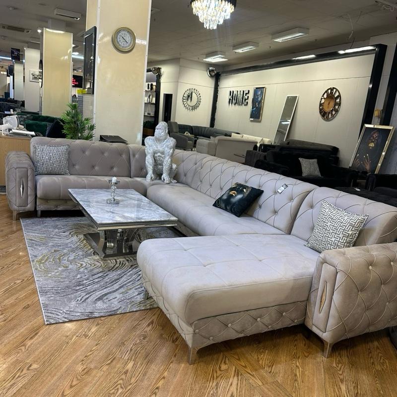 LUXURY EXTRA LARGE CORNER U SHAPE SOFA BED LOUNGER PLUSH VELVET 390cm x 250cm x 170cm WITH FIXED ARMS & UNDERSTORAGE FOR SMALL ITEMS