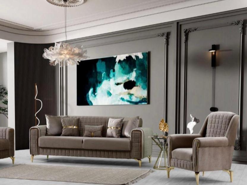 ATLAS 3+2 or 3+2+1  Seater Sofa Available in  Modern Living Room Furniture with Gold Legs and Plush Cushions