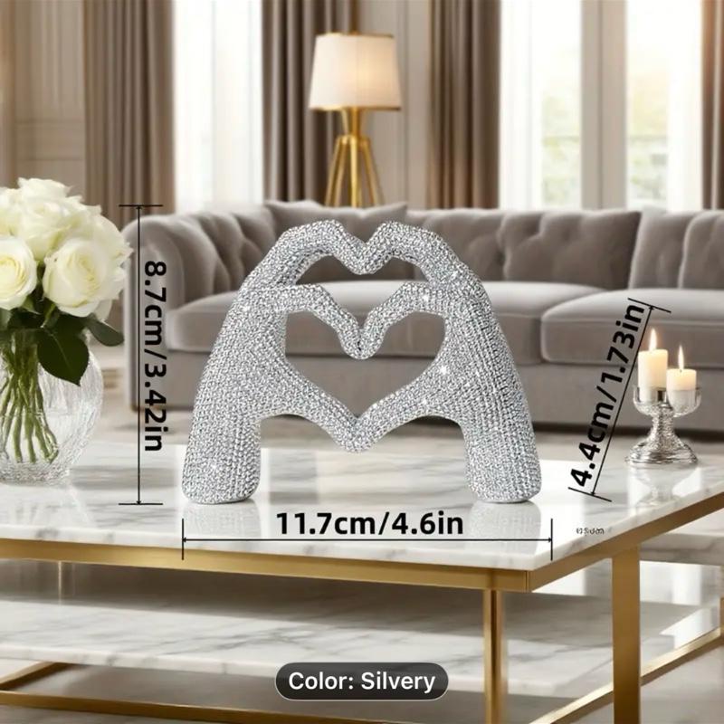 Heart Figurine Hand Heart Shaped Silver Statue Color Silvery Decorative Piece for Home Ornament