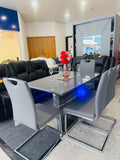 Modern Grey Dining Table with 4 Leather Chairs for Home & Office Use - Armless Design for Stylish Dining Area