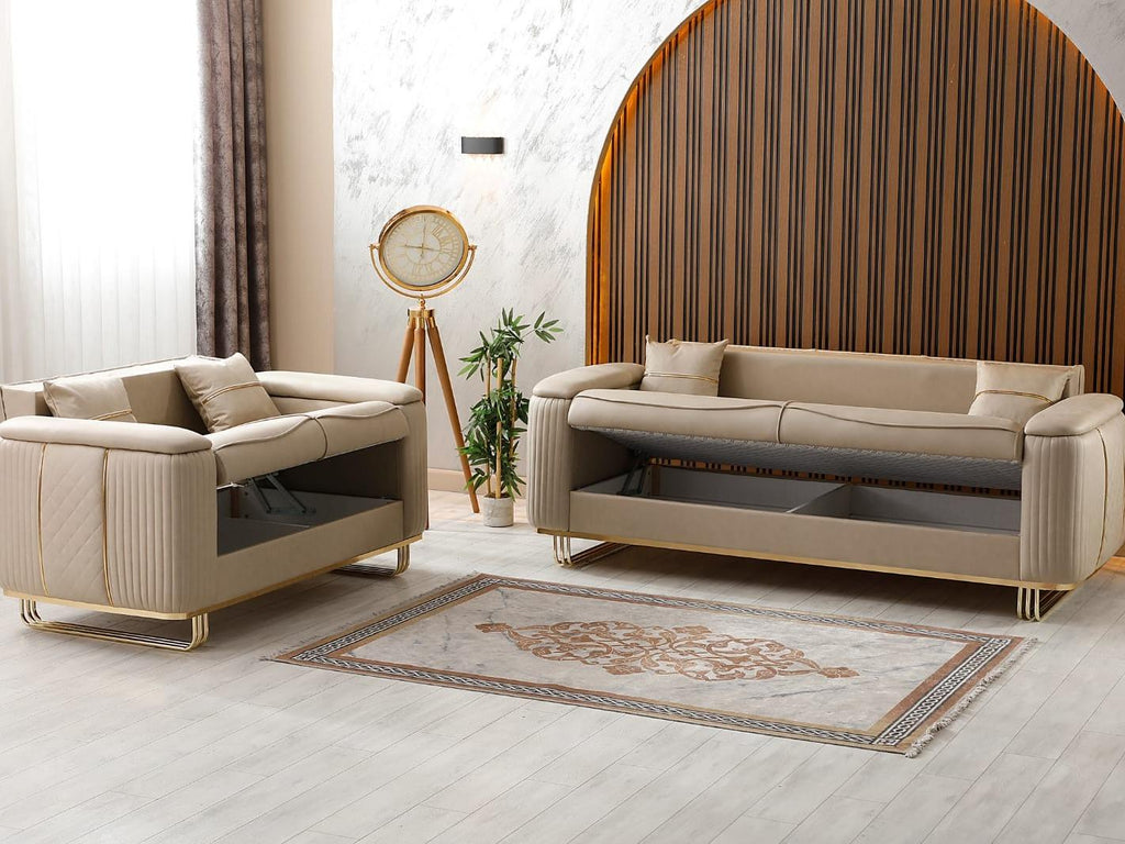 LIDYA Grey & Cream Sofas Fixed Arms Available in Two Colors to Accompany Brown for Modern Living Room