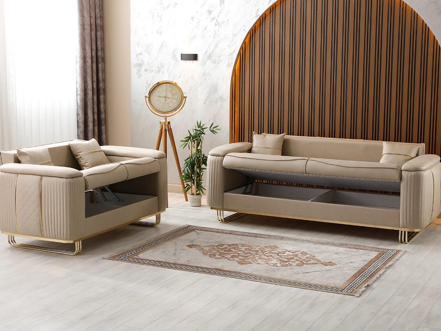 LIDYA Grey & Cream Sofas Fixed Arms Available in Two Colors to Accompany Brown for Modern Living Room