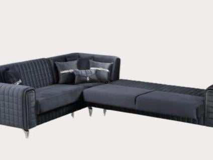 Atlas Corner Sofa Bed - Modern L-Shape Design with Gold trim and Storage Drawer for Living Room AVAILABLE IN GREY,MINK & CREAM COLOURS