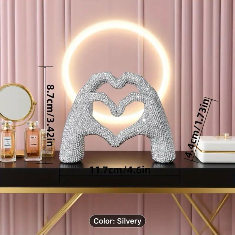 Heart Figurine Hand Heart Shaped Silver Statue Color Silvery Decorative Piece for Home Ornament