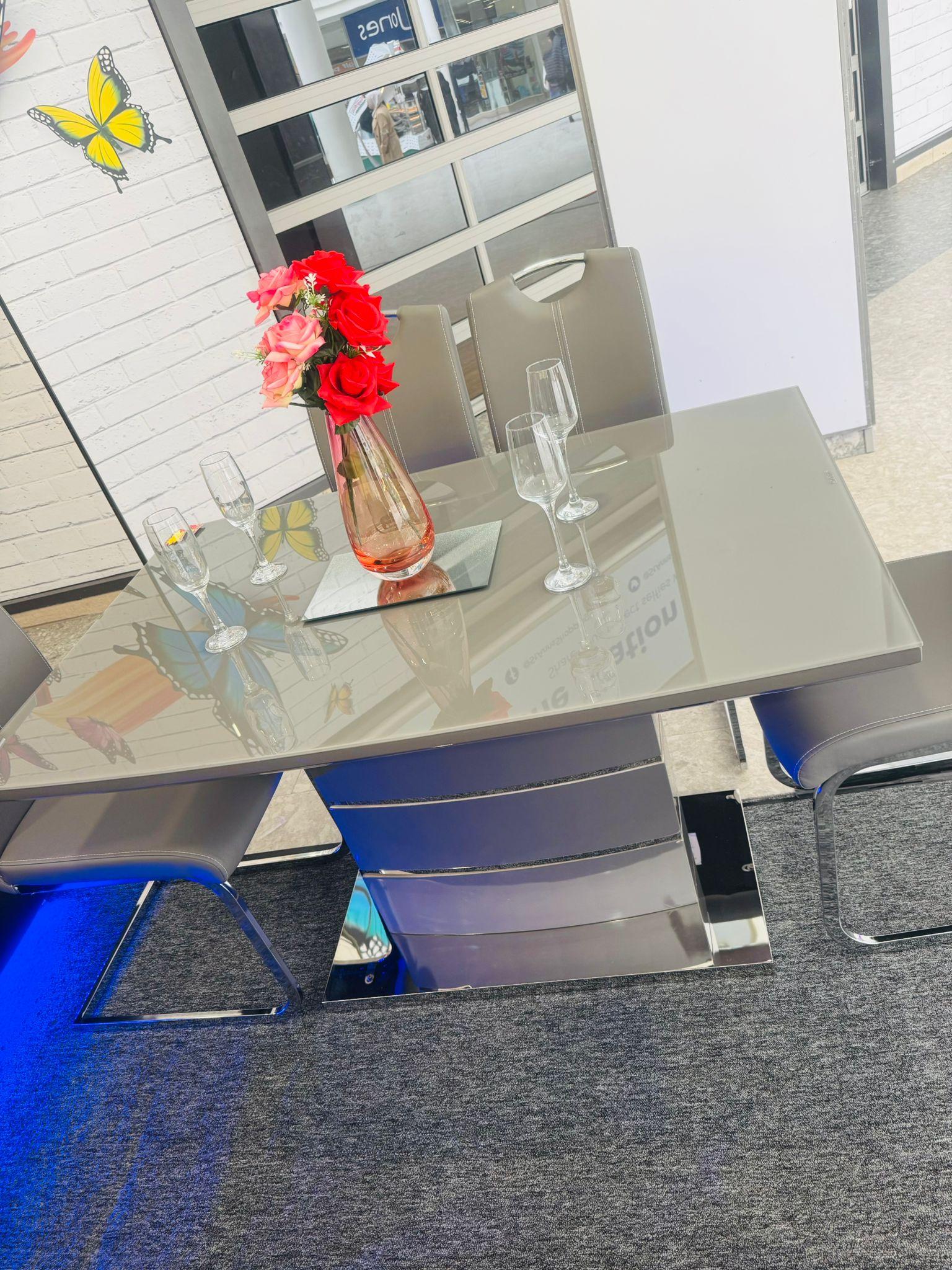 Modern Grey Dining Table with 4 Leather Chairs for Home & Office Use - Armless Design for Stylish Dining Area