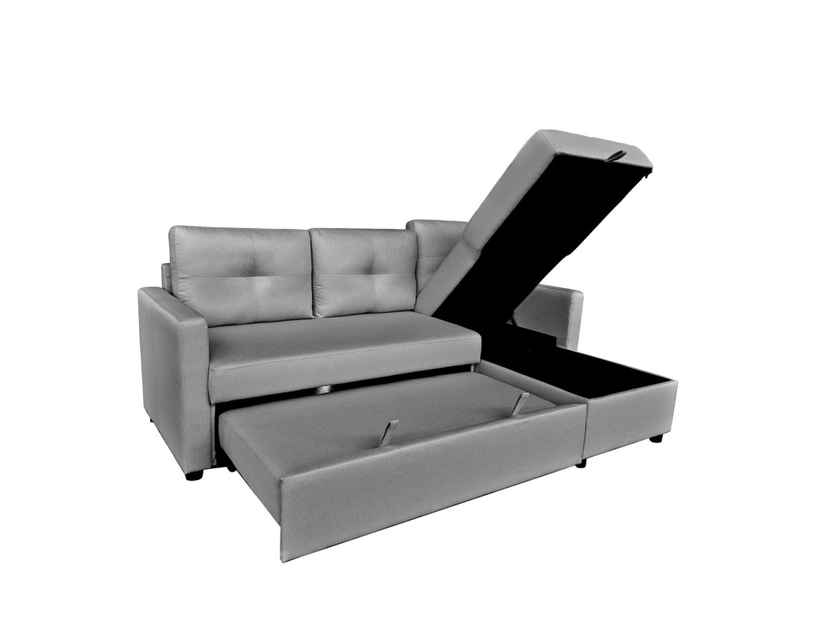 RESTRO Compact Corner Sofa with Pull Out Bed & Lift Up Storage for Small Spaces