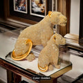CUB LEOPARD STATUE DECORATIVE FIGURINE GOLDEN PERFECT FOR GIFTS Sparkling Rhinestone Design Home Decor