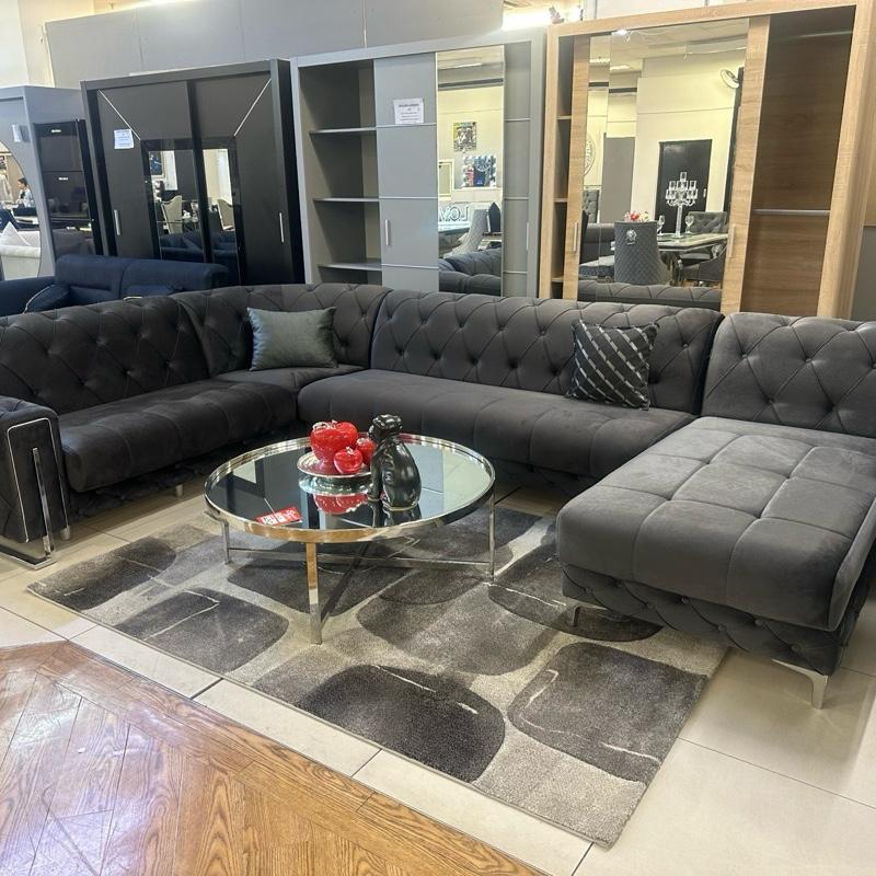 LUXURY EXTRA LARGE CORNER U SHAPE SOFA BED LOUNGER PLUSH VELVET 390cm x 250cm x 170cm WITH FIXED ARMS & UNDERSTORAGE FOR SMALL ITEMS