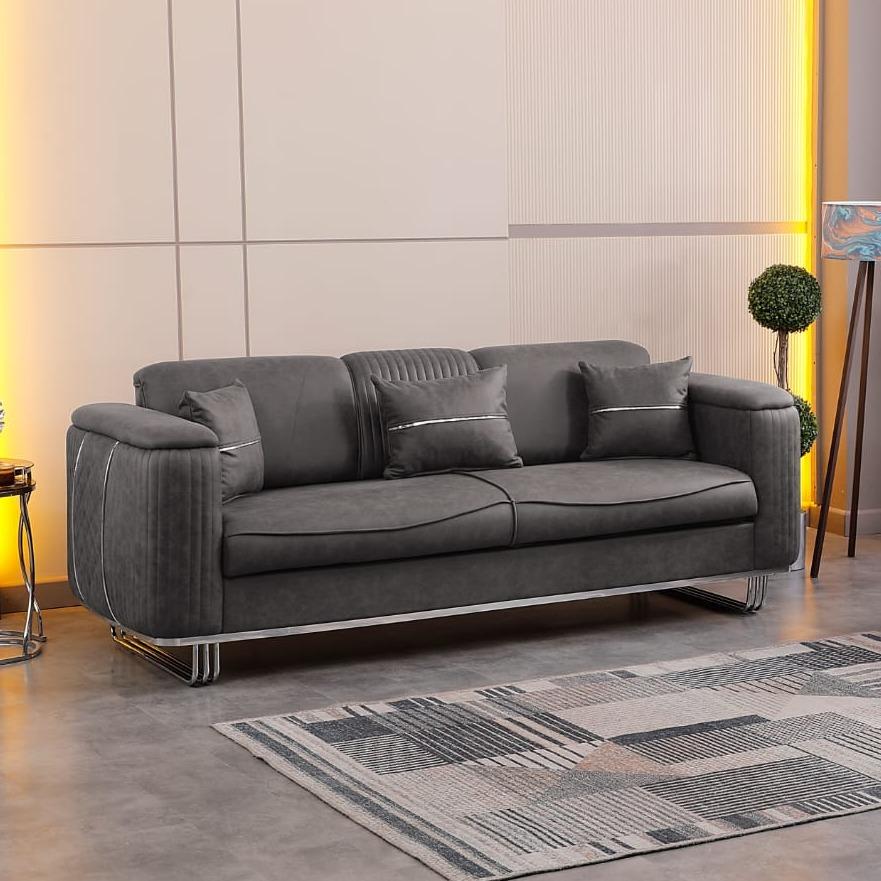 LIDYA Grey & Cream Sofas Fixed Arms Available in Two Colors to Accompany Brown for Modern Living Room