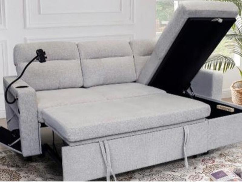 MODORA CORNER SOFA BED WITH STORAGE Cream Grey Colour Modern Design Compact Storage Solution for Living Room