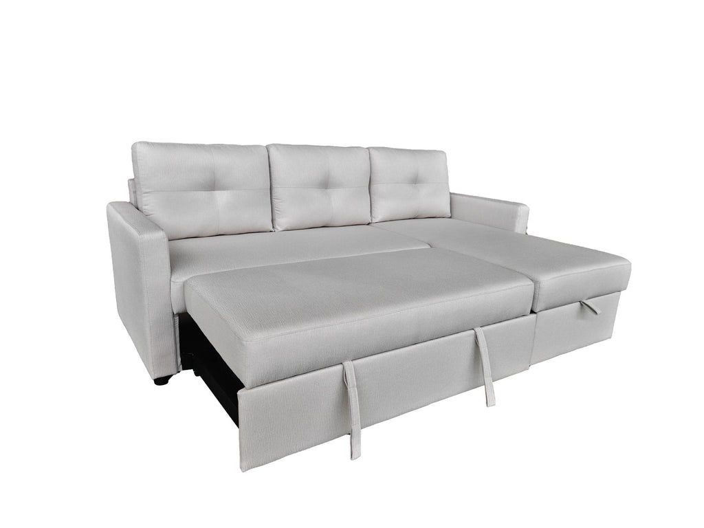 RESTRO Compact Corner Sofa with Pull Out Bed & Lift Up Storage for Small Spaces
