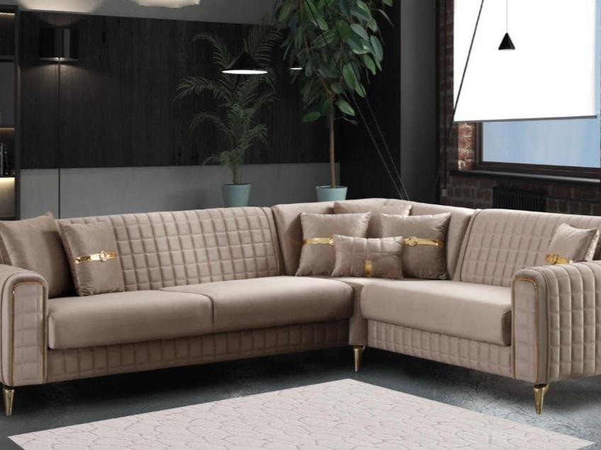 Atlas Corner Sofa Bed - Modern L-Shape Design with Gold trim and Storage Drawer for Living Room AVAILABLE IN GREY,MINK & CREAM COLOURS