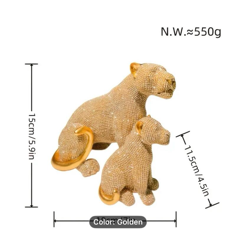 CUB LEOPARD STATUE DECORATIVE FIGURINE GOLDEN PERFECT FOR GIFTS Sparkling Rhinestone Design Home Decor