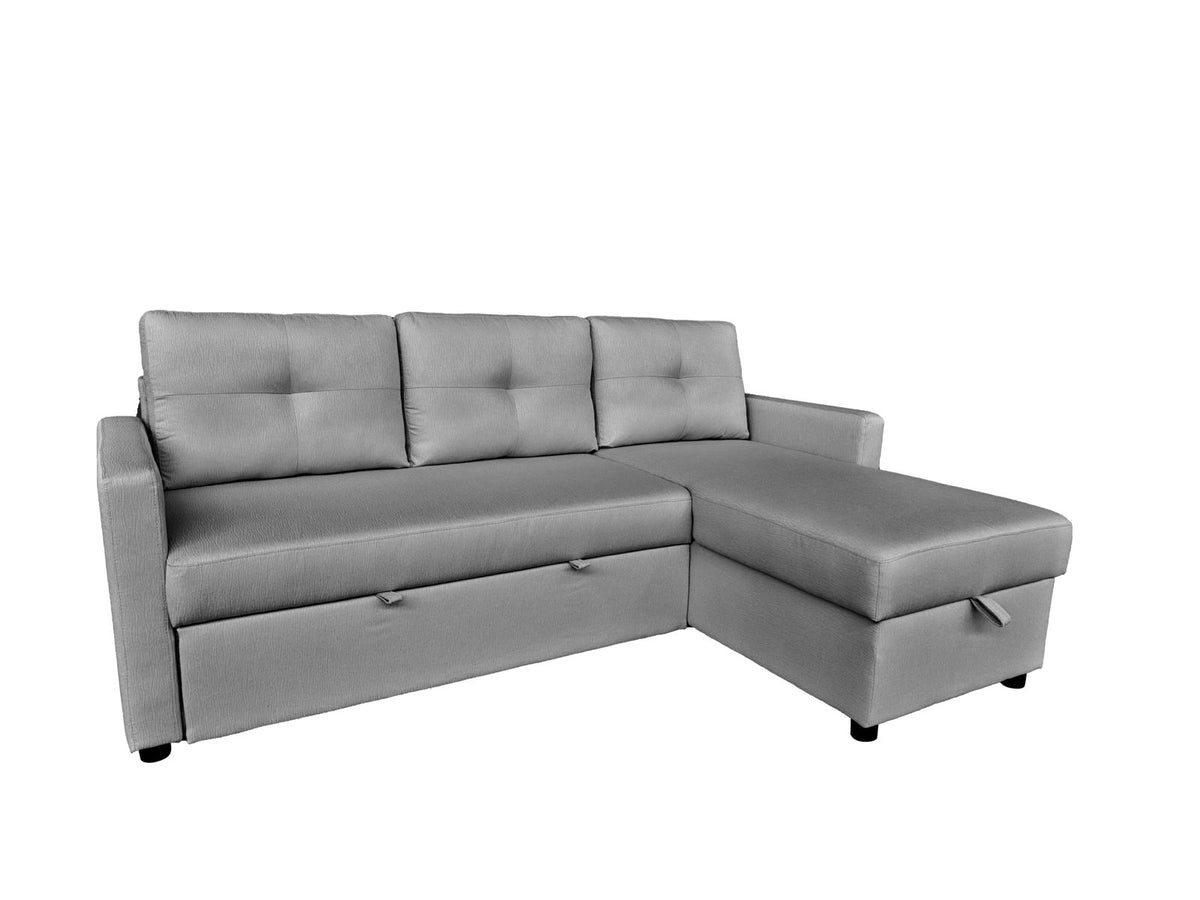 RESTRO Compact Corner Sofa with Pull Out Bed & Lift Up Storage for Small Spaces