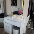HIGH GLOSS WHITE DRESSING TABLE WITH MIRROR & STOOL