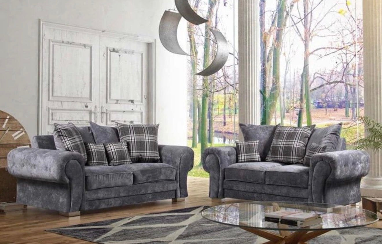 VERONA FABRIC SUITE 3+2+1 & CORNER SOFA in Grey Color - Elegant Modern Living Space Furniture Set
