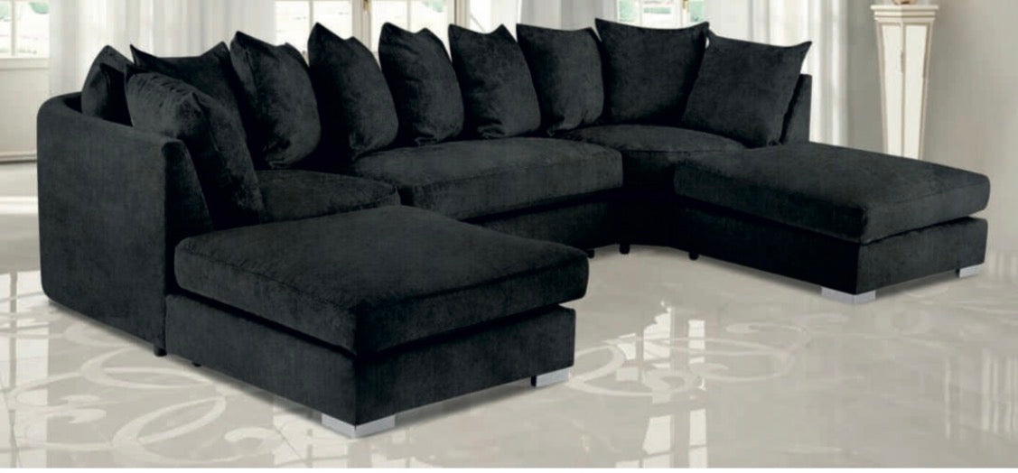 ZEUS U SHAPED SOFA IN CHENILLE FABRIC AVAILABLE IN COLOURS (BLACK, MINK, GREY, BEIGE )