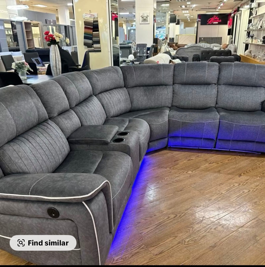 Luxury Grey Corner Sofa with  Electric Recliner Microfibre 270cm x 230cm Swappable Sides Fabric