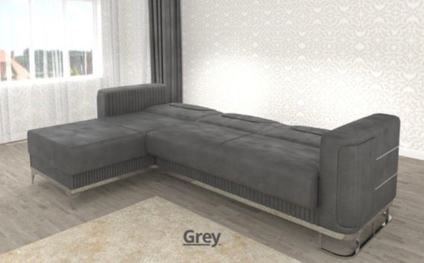 Fashion L-Shape Sofa -Roll Over Bed , LED Light , Under Storage , Metal Legs , Full Memory Foam