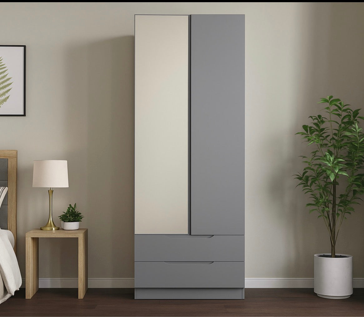 Derby Glossy Wardrobe in Grey , Dark Grey , Black , White with Drawers Suitable for Bedroom