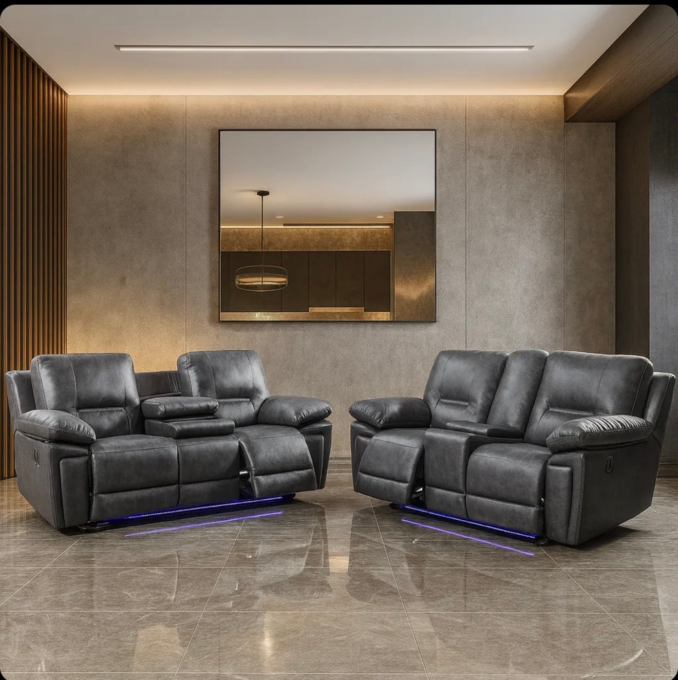 Saira Chaise Suite Manual Recliner 3+2 Seater Sofa Set in Grey Color