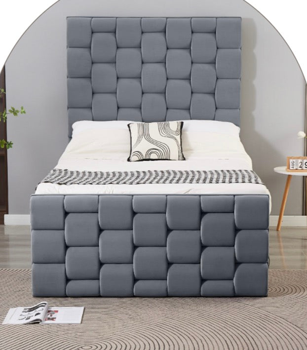 Mounty Bed Solid MDF Top & Floor with MDF Board - Sturdy Construction, Flat Surface, Double & King Sizes, Velvet Material, Comfortable Sleep