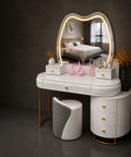 High Gloss Vanity Desk with LED Mirror, Storage Drawers & Stool