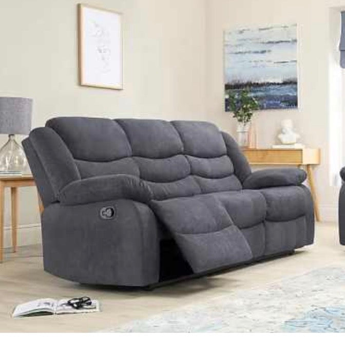 Sorrent Fabric Manual Recliner 3+2 Seater Sofa with Drink Holder & USB Port in Grey Color for Family Comfort