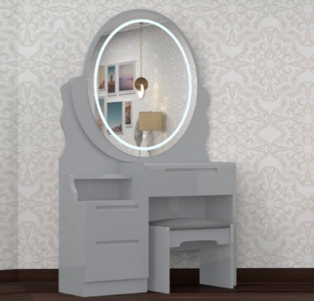 Naomi Dressing Table - Strong MDF , Comfy Stool , 3 Tone LED , Handless Deep Drawers , With High Gloss Mirror