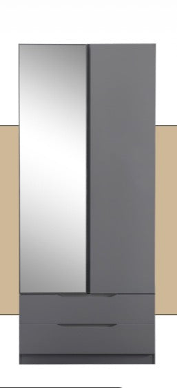 Viva Wardrobe in Black , Grey & White - 15mm Back Panel with Attached Drawers