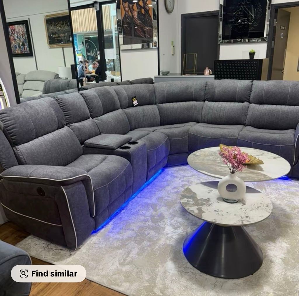 Luxury Grey Corner Sofa with  Electric Recliner Microfibre 270cm x 230cm Swappable Sides Fabric