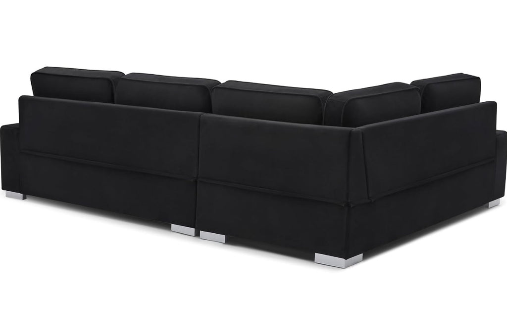 Ascot Plush Black Corner Sofa with Fixed Arms Soft Plush Material for Comfortable Seating Ideal for Corner Spaces Sleek Design and Efficient Placement
