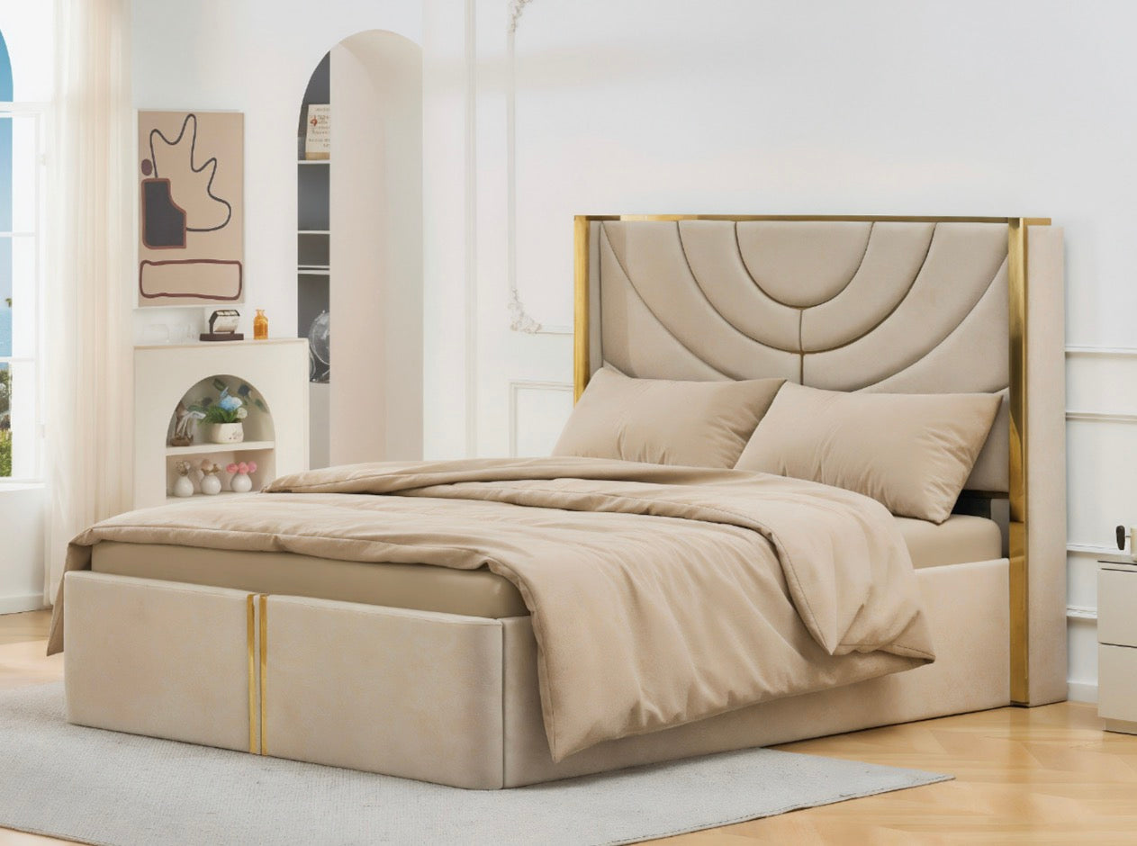 Ethiopia Bed with Gas Lift MDF Button - Double King Size Sturdy MDF Construction Easy Height Adjustment Practical Bedroom Choice