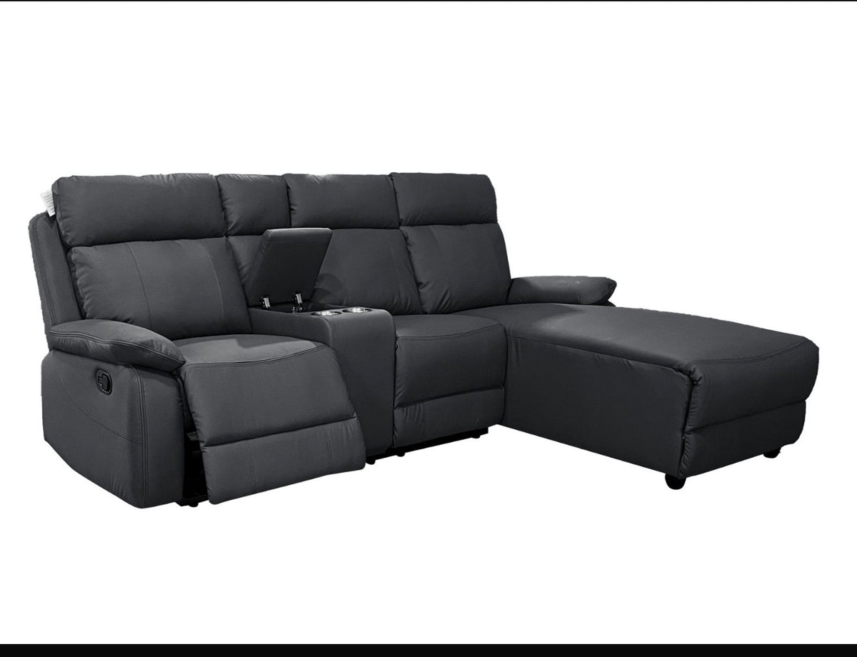 Serenova L Shape Recliner Sofa in Cream Fabric with Adjustable Backrest & Side Table for Comfortable Seating Fixed Arms Design