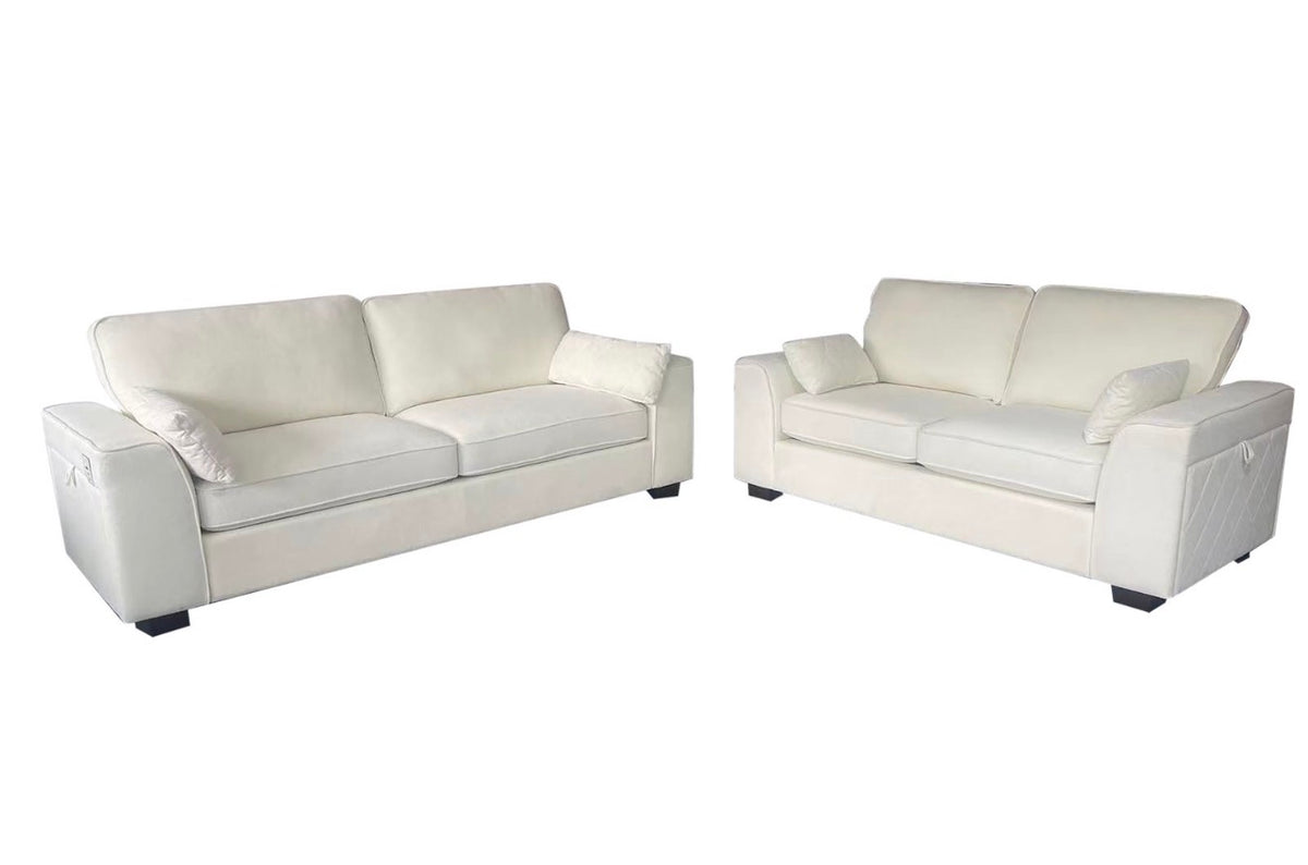 Zest Soda 3+2 Seater Sofa Set with Cupholder Grey Fabric Modern Living Room Furniture Fixed Arms Contemporary Style