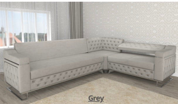Ruby Corner Sofa - LED Light , Under Storage , Metal Legs , Roll Over Bed , Full Memory Foam