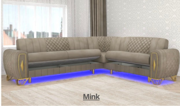 Avora Corner Sofa Set - LED Light , Roll Over Bed , Under Storage , Full Memory Foam , Metal Legs