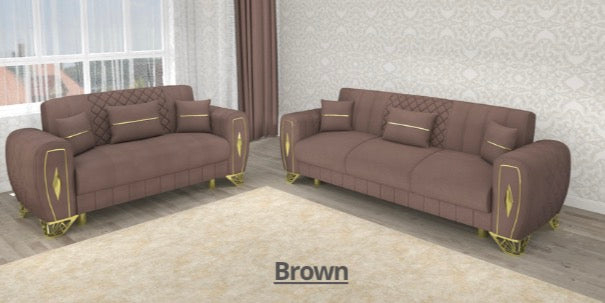 Avora 3+2 Seater Sofa Set - LED Light , Under Storage , Metal Legs , Roll Over Bed , Full Memory Foam