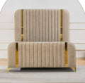 Fabulous Bed With Gas Lift MDF Button in Beige Velvet and Gold Accents for Modern Bedrooms