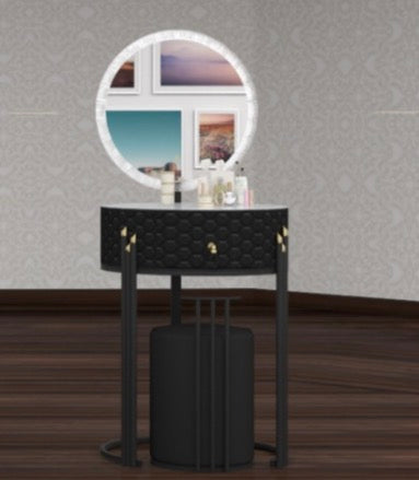 Merlin Dressing Table - 3 Tone LED , Strong MDF , Gold Handles , Deep Drawers , Comfy Stool With High Gloss Mirror
