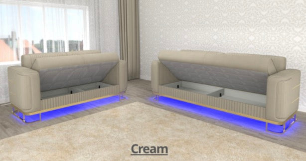 Fashion 3+2 Seater Sofa Set - LED Light , Roll Over Bed , Under Storage , Full Memory Foam , Metal Legs