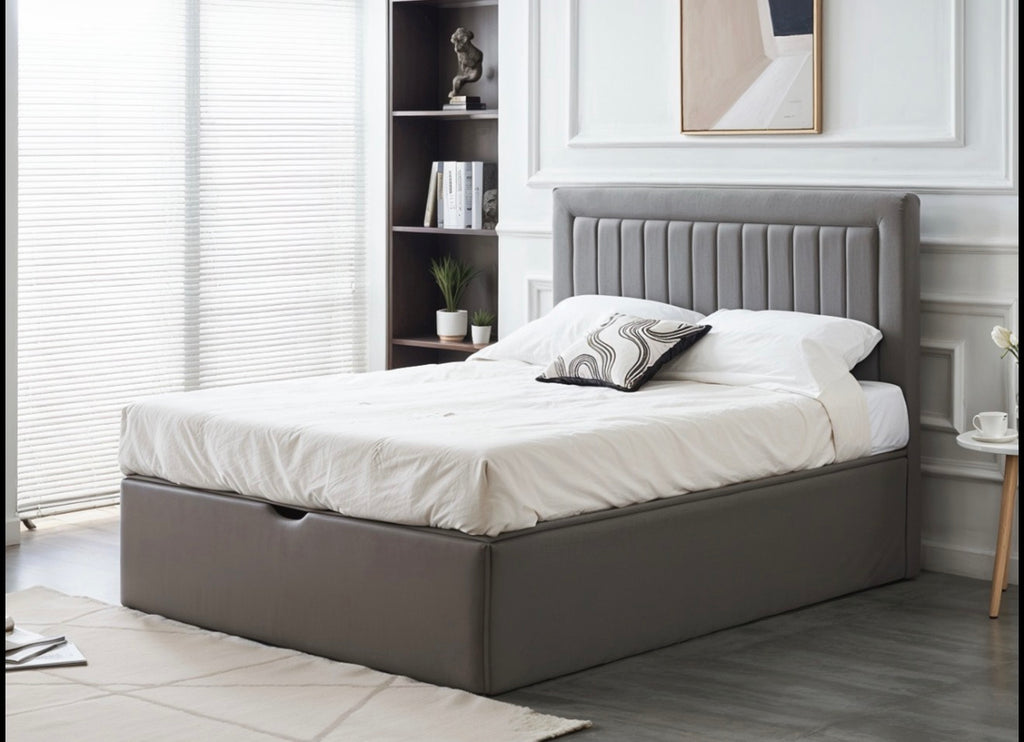Nina Suede Fabric Bed , Solid Boaed made with MDF as a Mattress Base , Internal Storage 38cm.