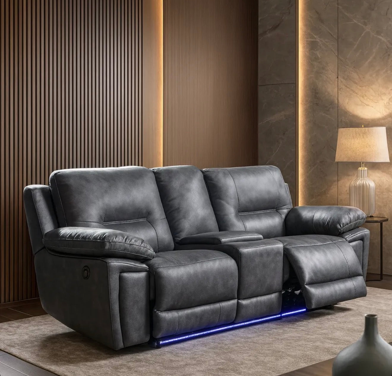 Saira Chaise Suite Manual Recliner 3+2 Seater Sofa Set in Grey Color