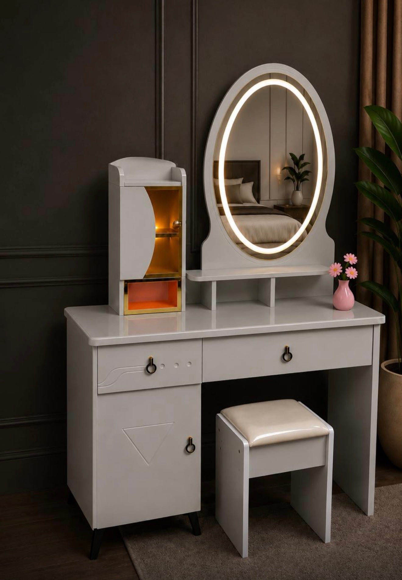 Luxury Makeup Vanity Table with LED Mirror & Stool | Modern Bedroom Vanity