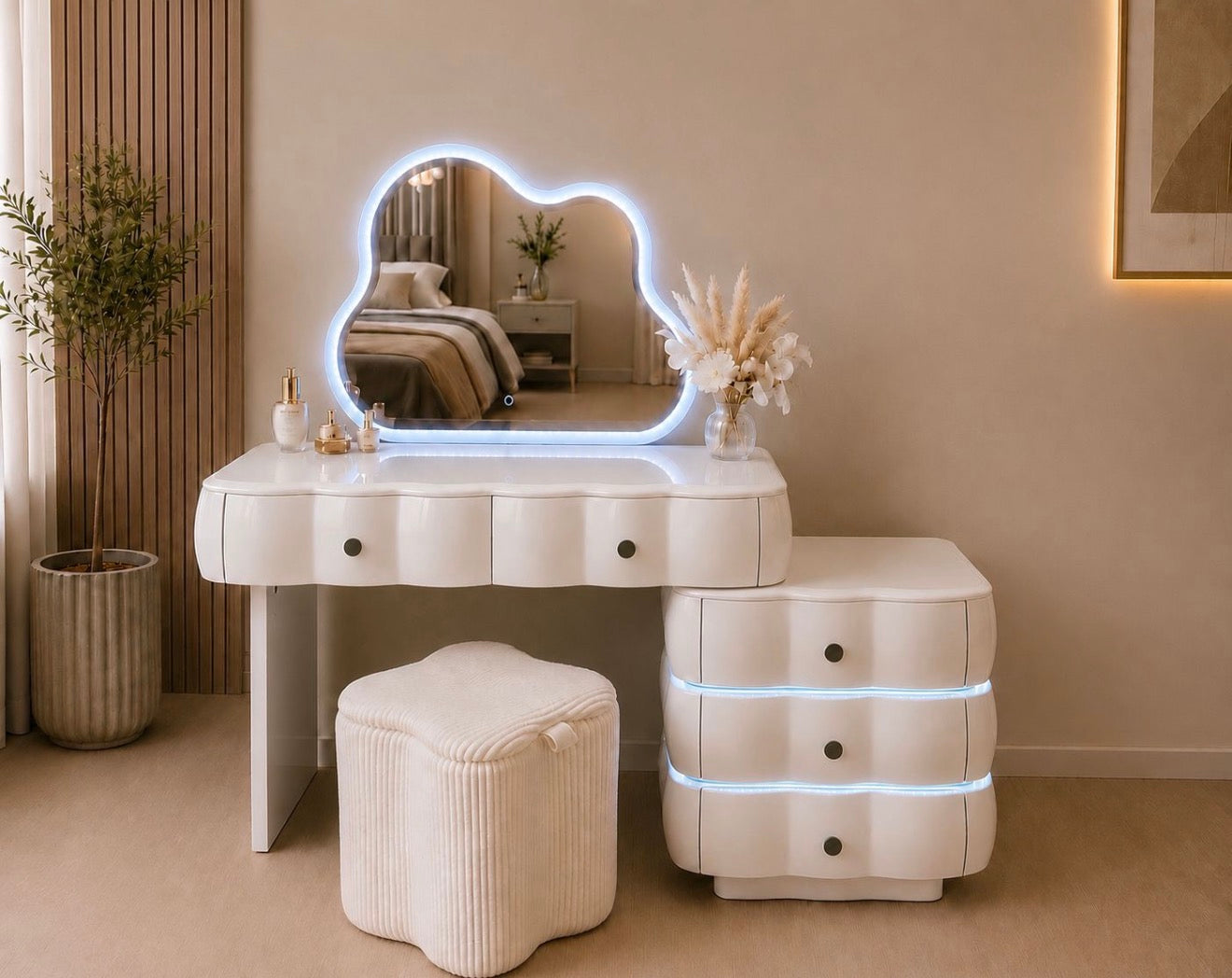 Premium Bedroom Vanity Table Set with LED Mirror, Drawers & Stool