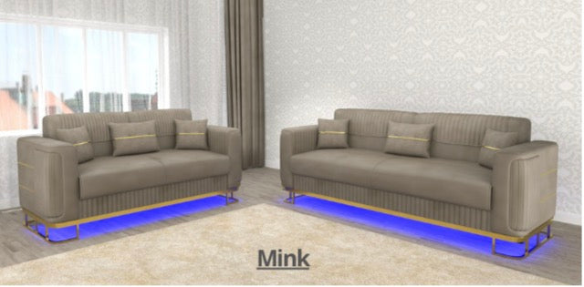 Fashion 3+2 Seater Sofa Set - LED Light , Roll Over Bed , Under Storage , Full Memory Foam , Metal Legs