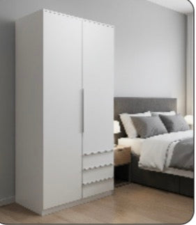 Vive Wardrobe Full MDF & Three Drawers Outside in Grey , Black , White & Dark Grey
