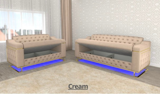 Ruby 3+2 Seater Sofa Set - LED Lights , Metal Legs , RollOver Bed , Under Storage , Full Memory Foam