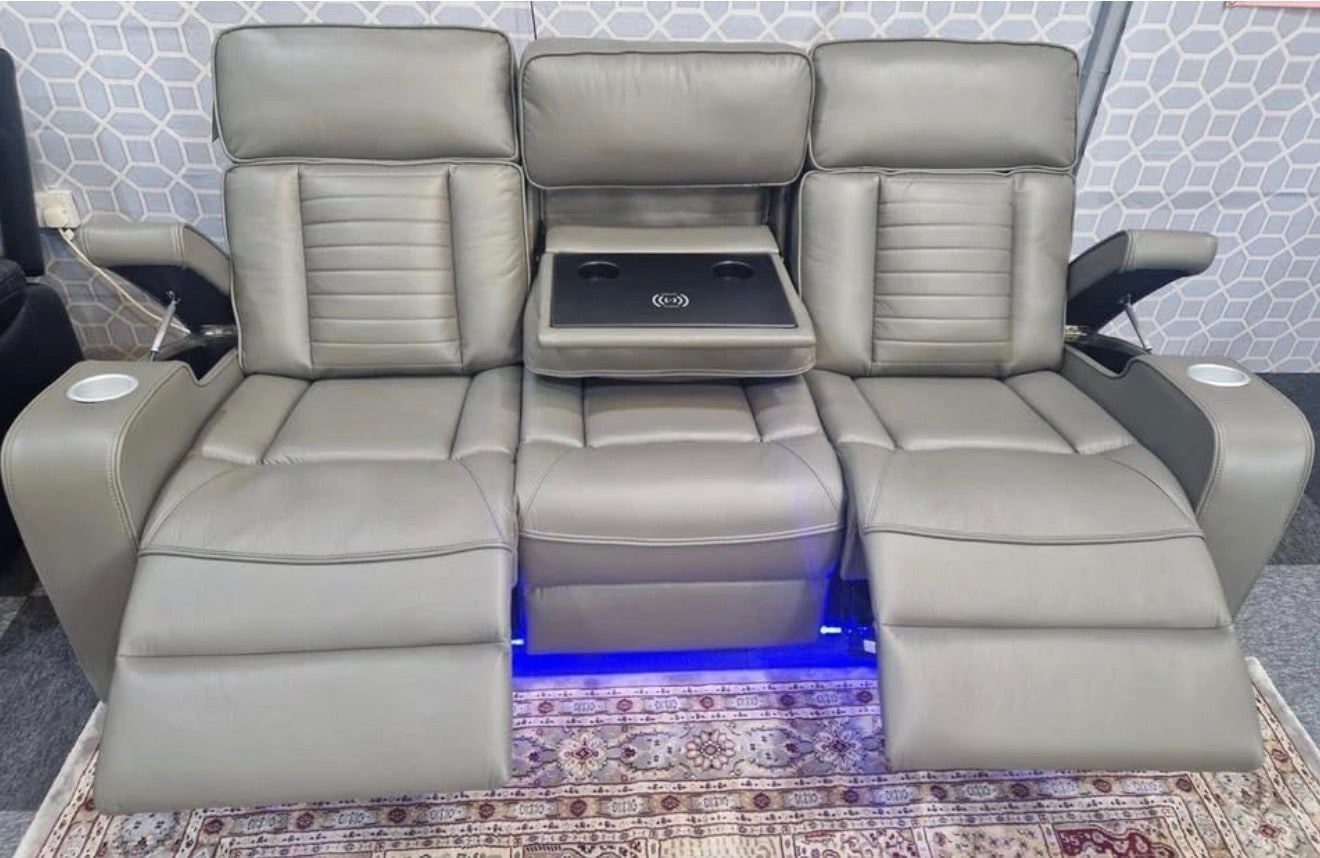 TUACN Leather 3+2 Seater Sofa Set  , electric recliners with wireless charging and USB port for charging, cupholder, cuisine Matic sofas with LED lights